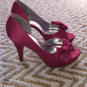 Satin Peep Toe Pumps in Watermelon Pink